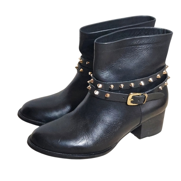 Matisse Biker Black Buttery Soft Leather Spike Studded and Buckle Ankle Boots - Picture 2 of 15